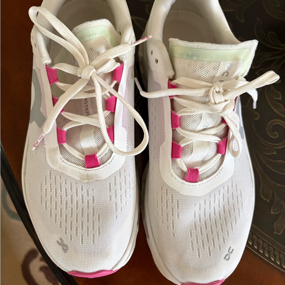 On Running White Sneakers with Mint and Pink Accents - Picture 3 of 6